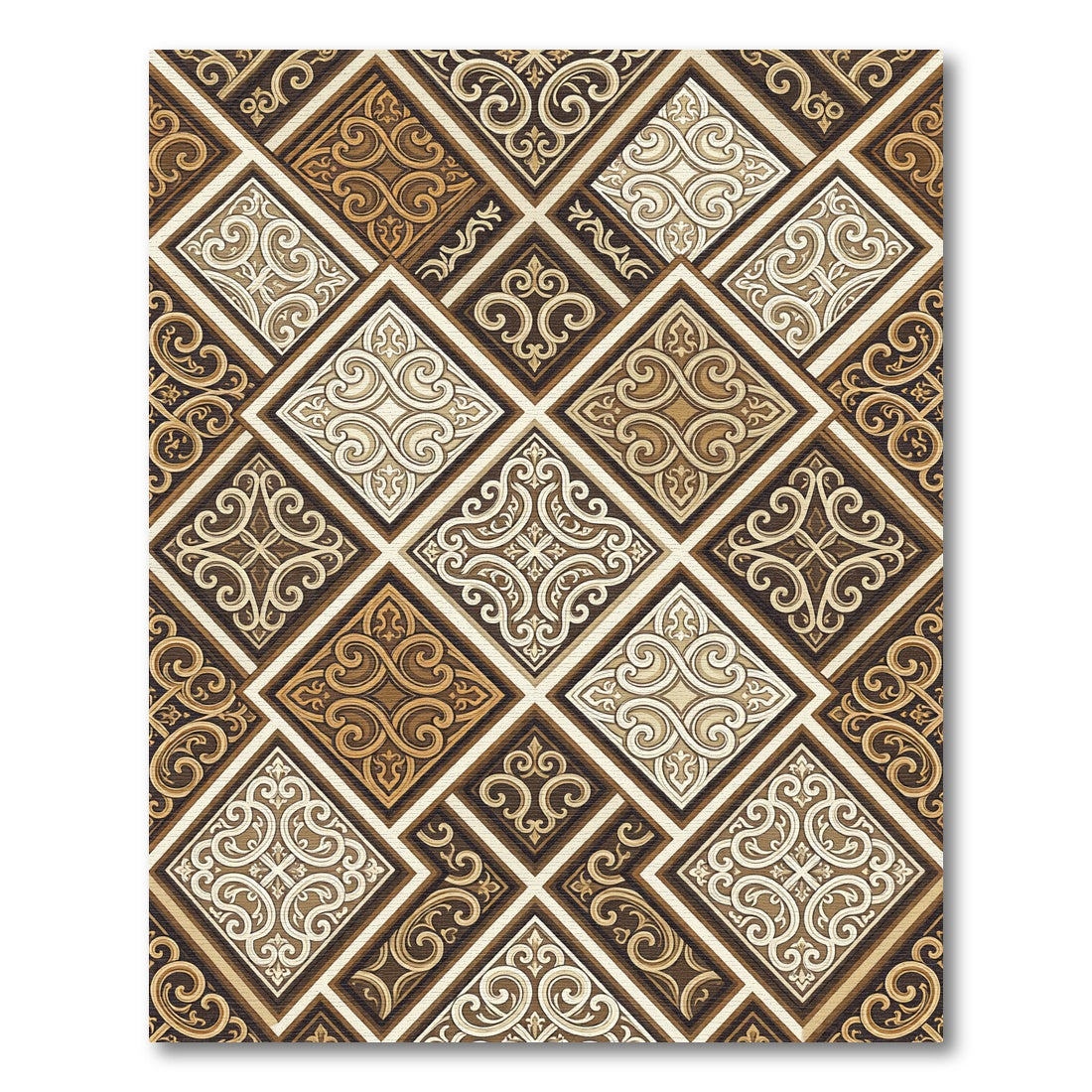 Geometric Damask Earth Tone Quilt Rug
