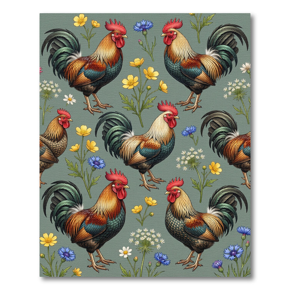 Farmhouse Rooster and Wildflower Sage Rug