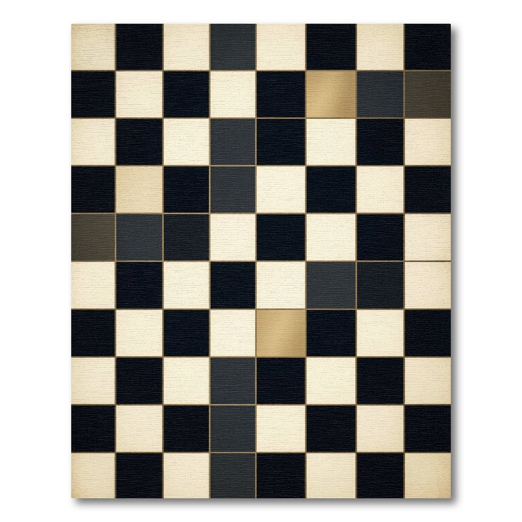 Black Gold Checkerboard Square Composition Rug