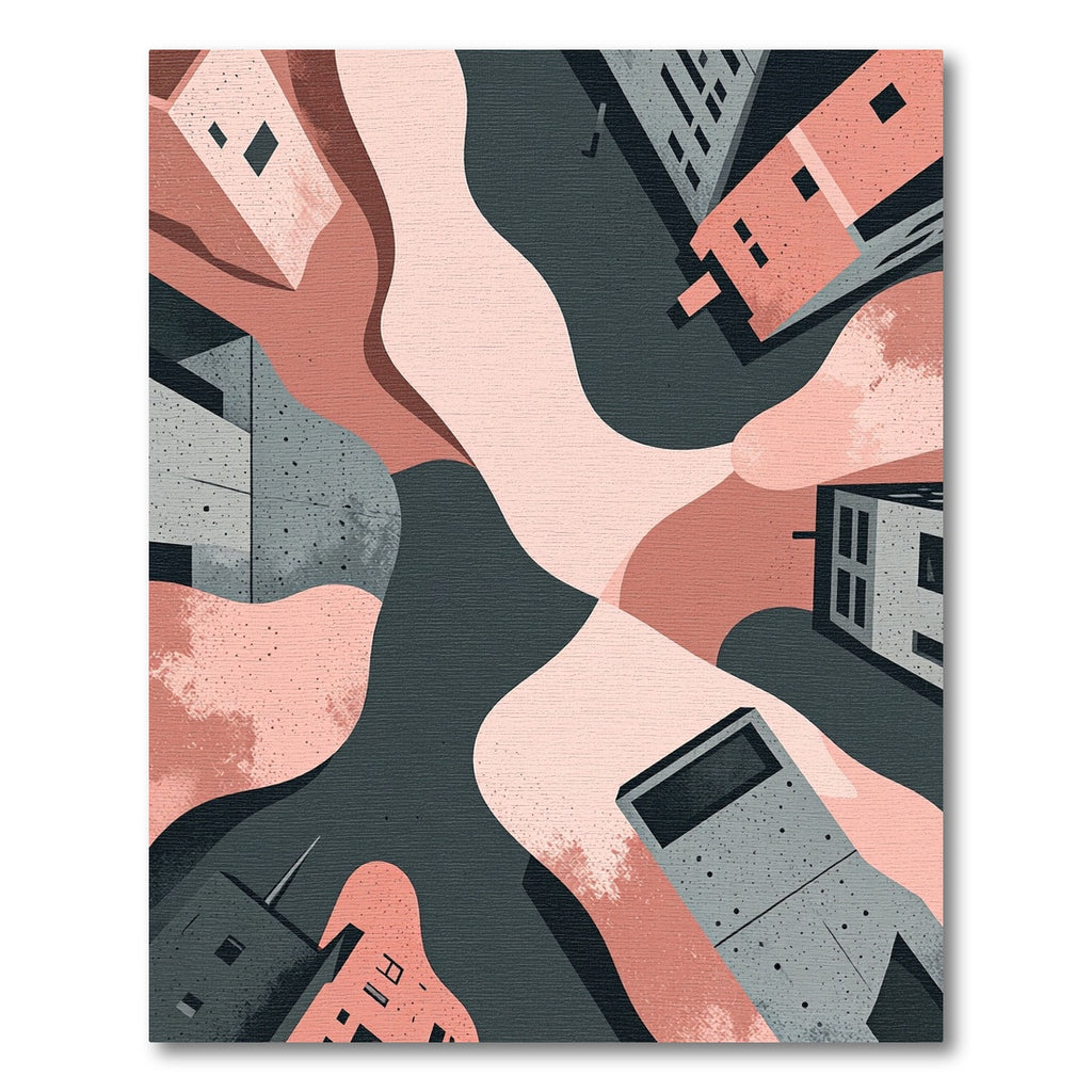 Modern Pink Textured Abstract Buildings Rug