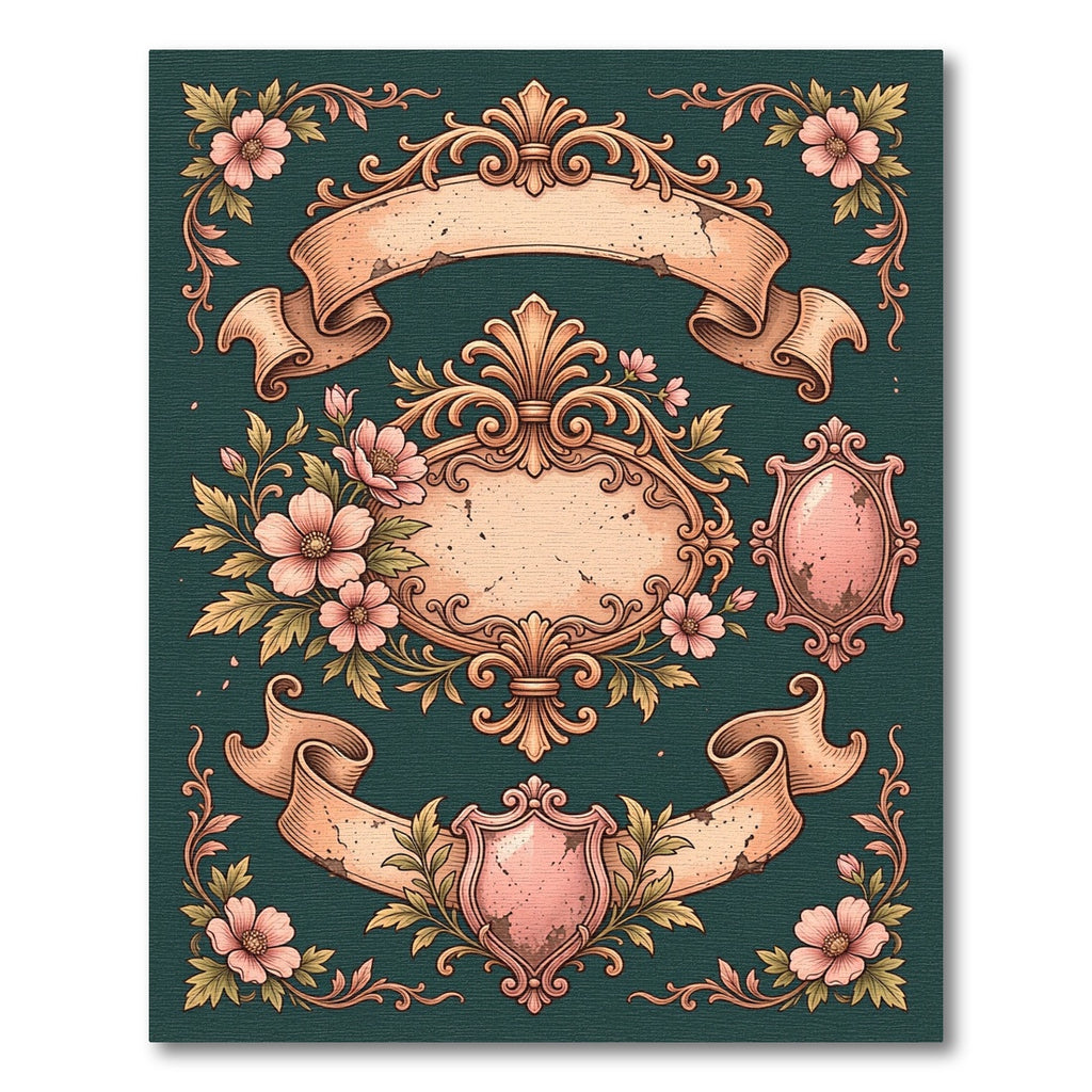 Ornate Floral Scroll Emblem Teal Rug