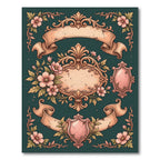 Ornate Floral Scroll Emblem Teal Rug