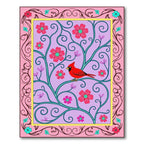 Whimsical Red Cardinal Floral Vine Rug