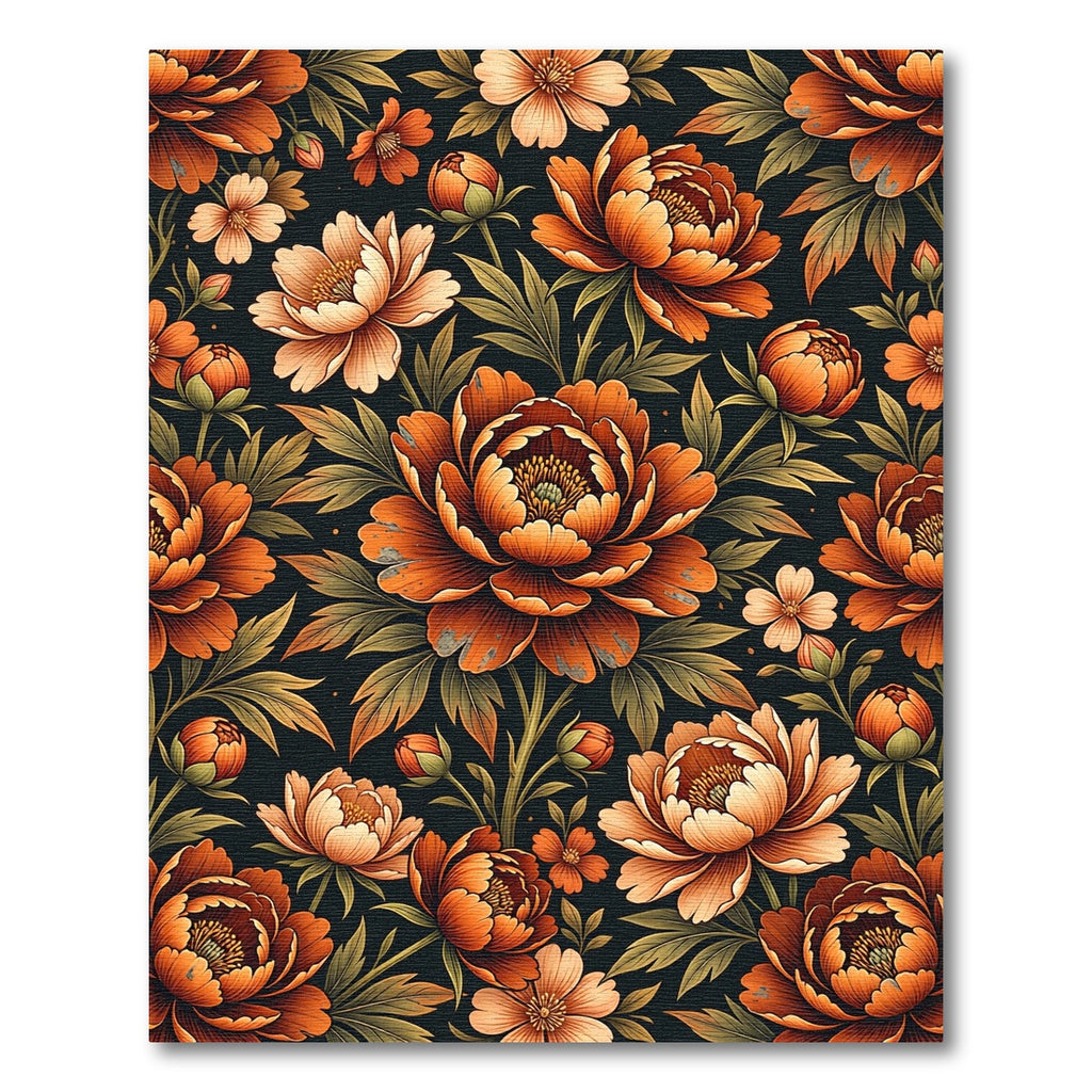 Burnt Orange Peony Botanical Arrangement Rug