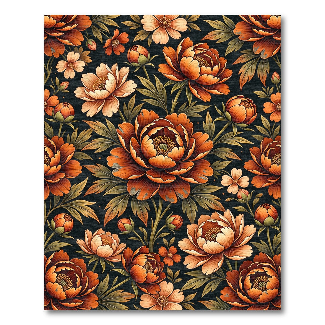 Burnt Orange Peony Botanical Arrangement Rug