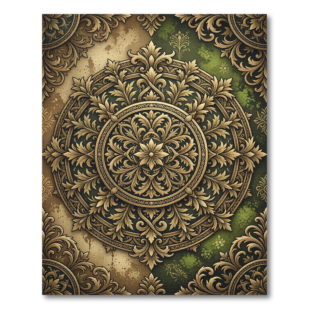 Ornate Golden Medallion Emerald Floral Rug