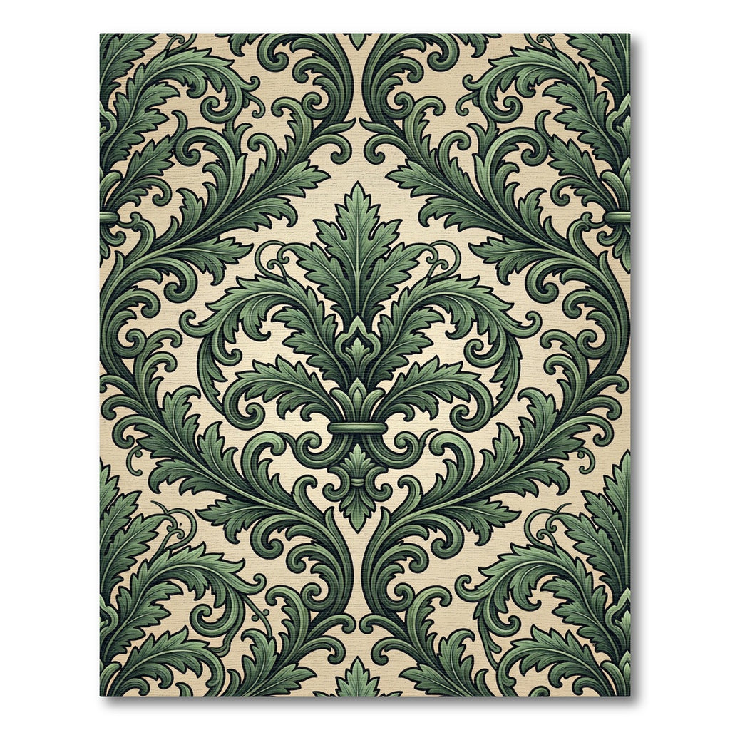 Emerald Green Damask Acanthus Scroll Rug