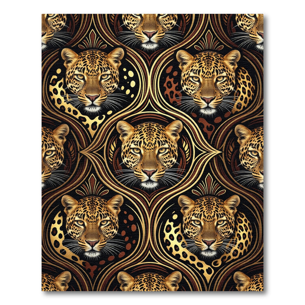 Gilded Leopard Portrait Ornate Damask Rug