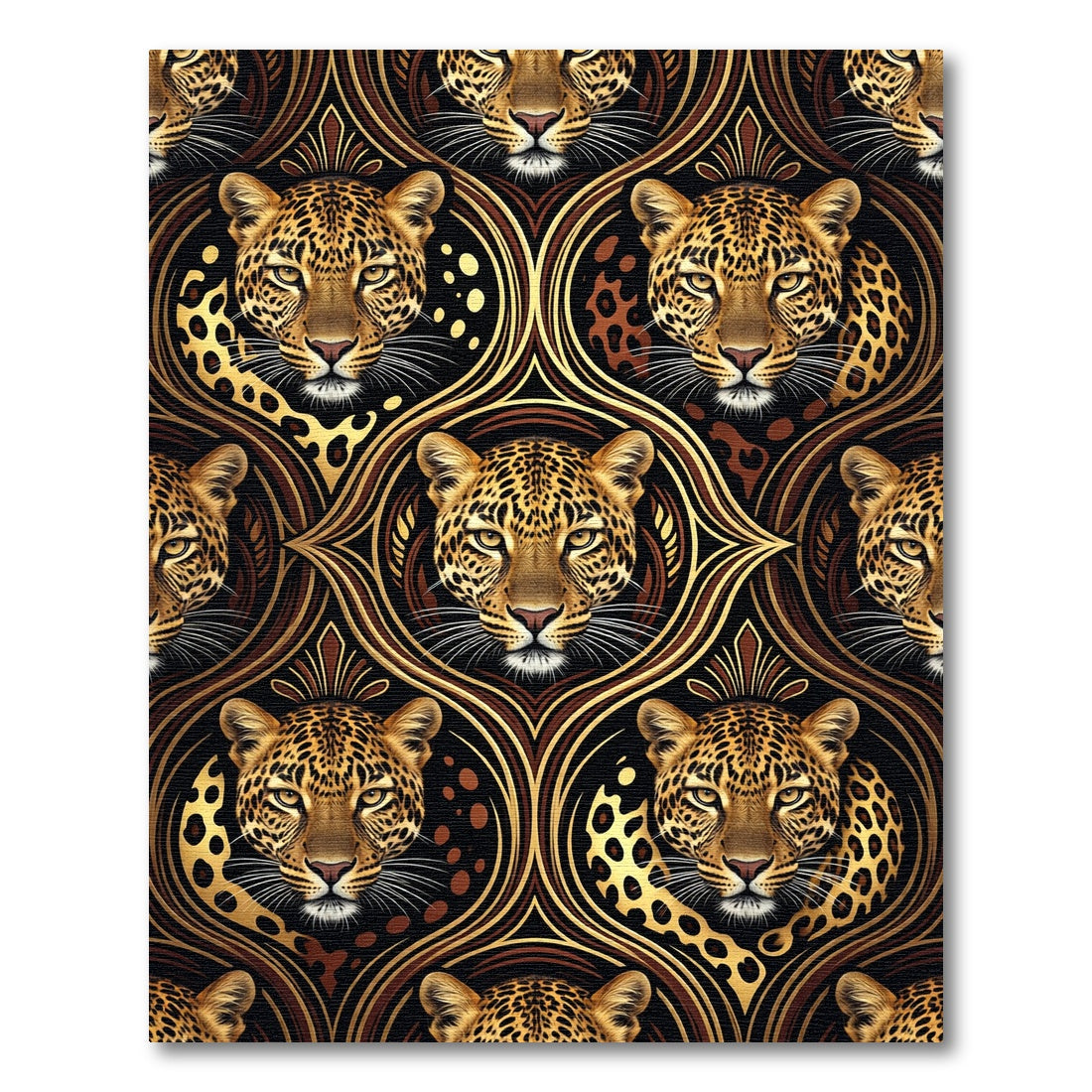 Gilded Leopard Portrait Ornate Damask Rug