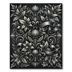 Ornate Silver Floral Shell Scrolling Rug