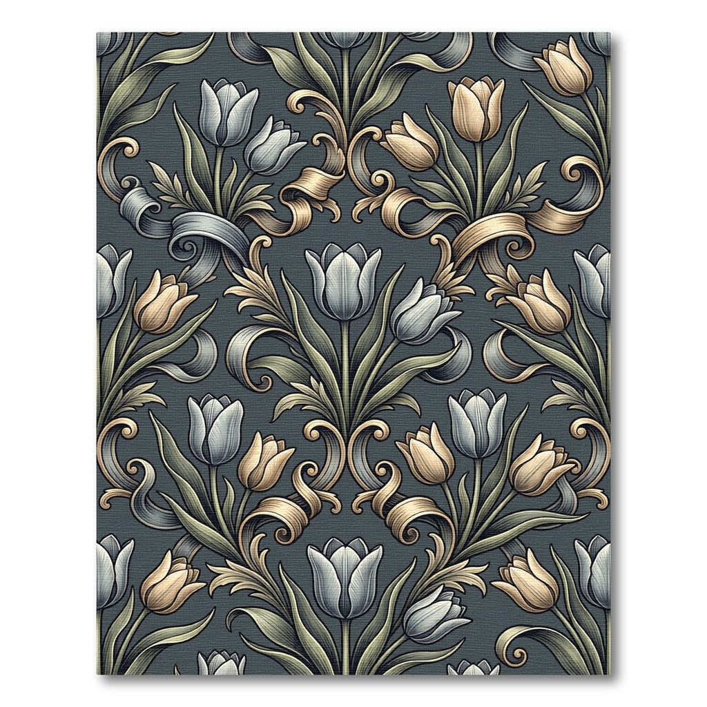 Elegant Gray and Gold Tulip Damask Rug