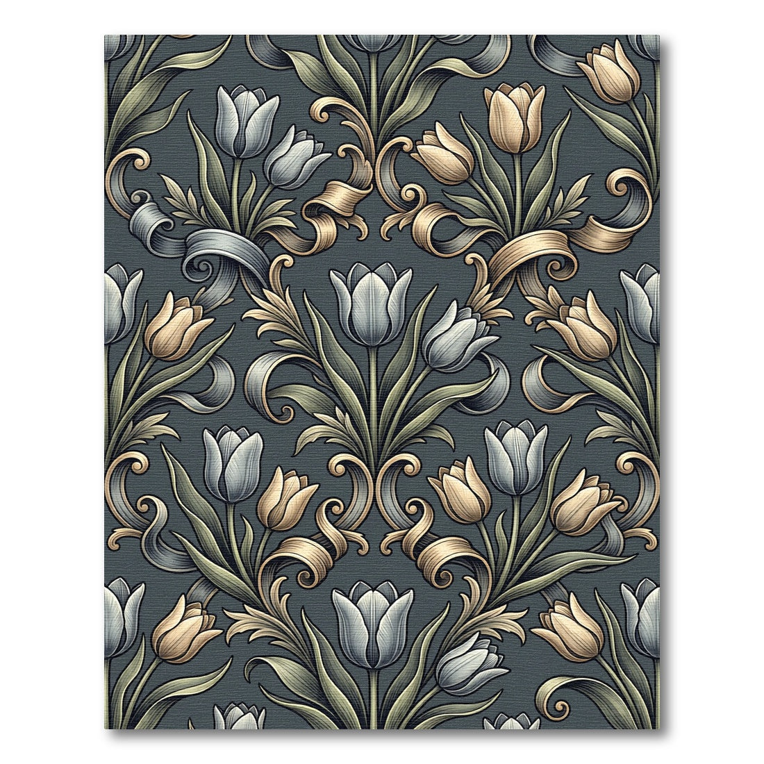 Elegant Gray and Gold Tulip Damask Rug