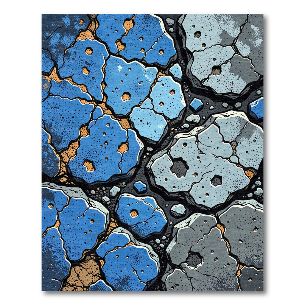 Cracked Earth Blue Stone Abstract Rug