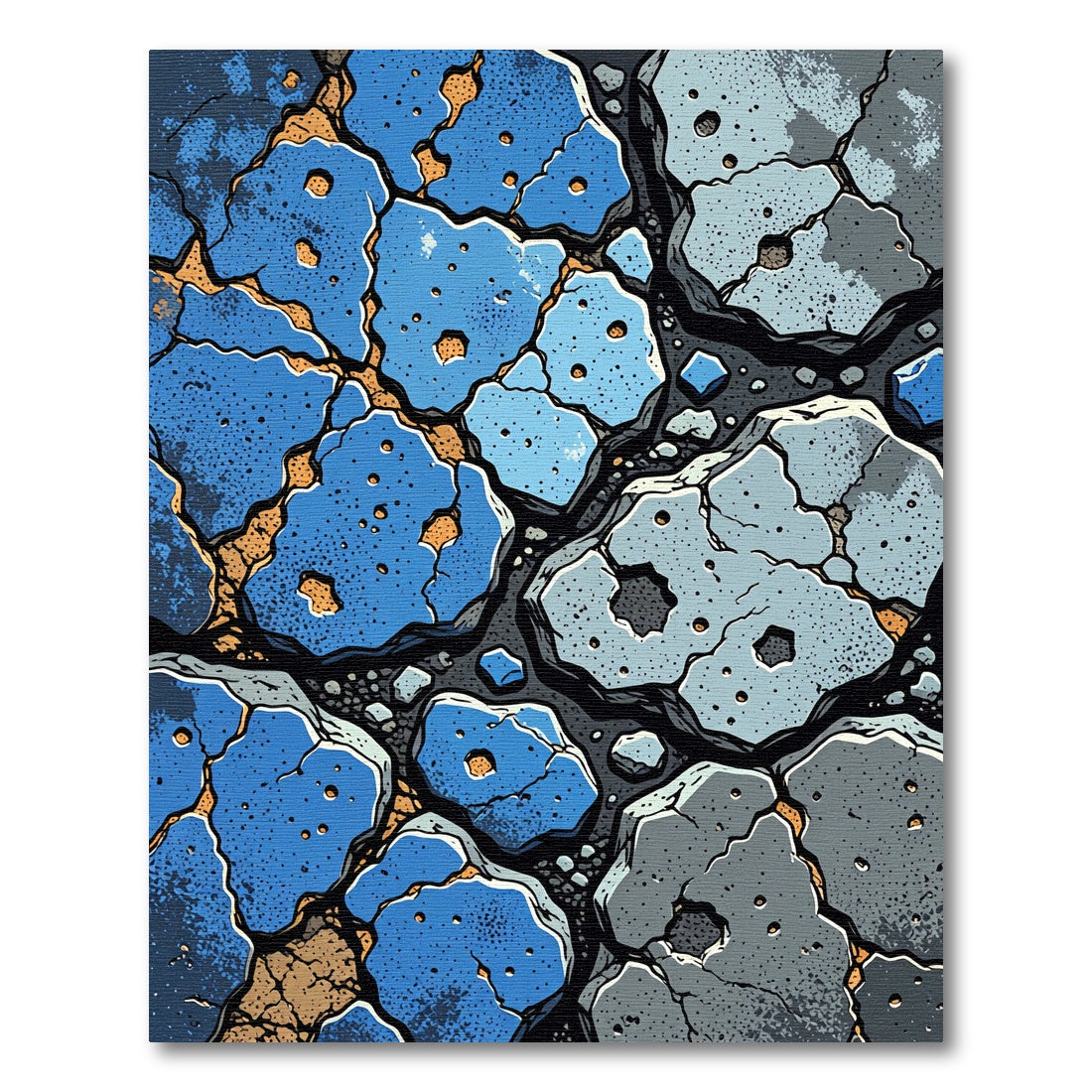 Cracked Earth Blue Stone Abstract Rug