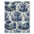 Blue Toile Landscape and Floral Urn Rug