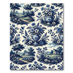 Blue Toile Landscape and Floral Urn Rug