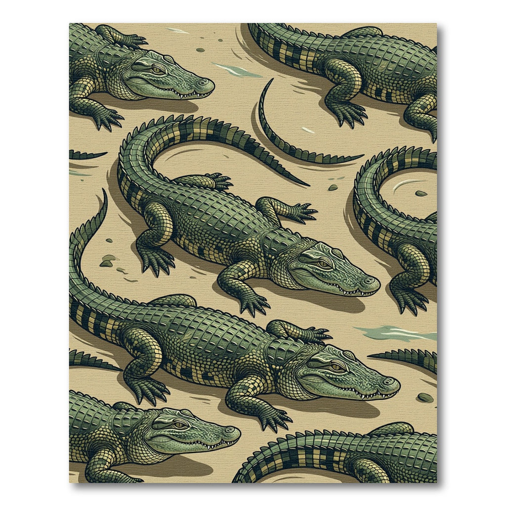Alligator Reptile Green Safari Illustration Rug