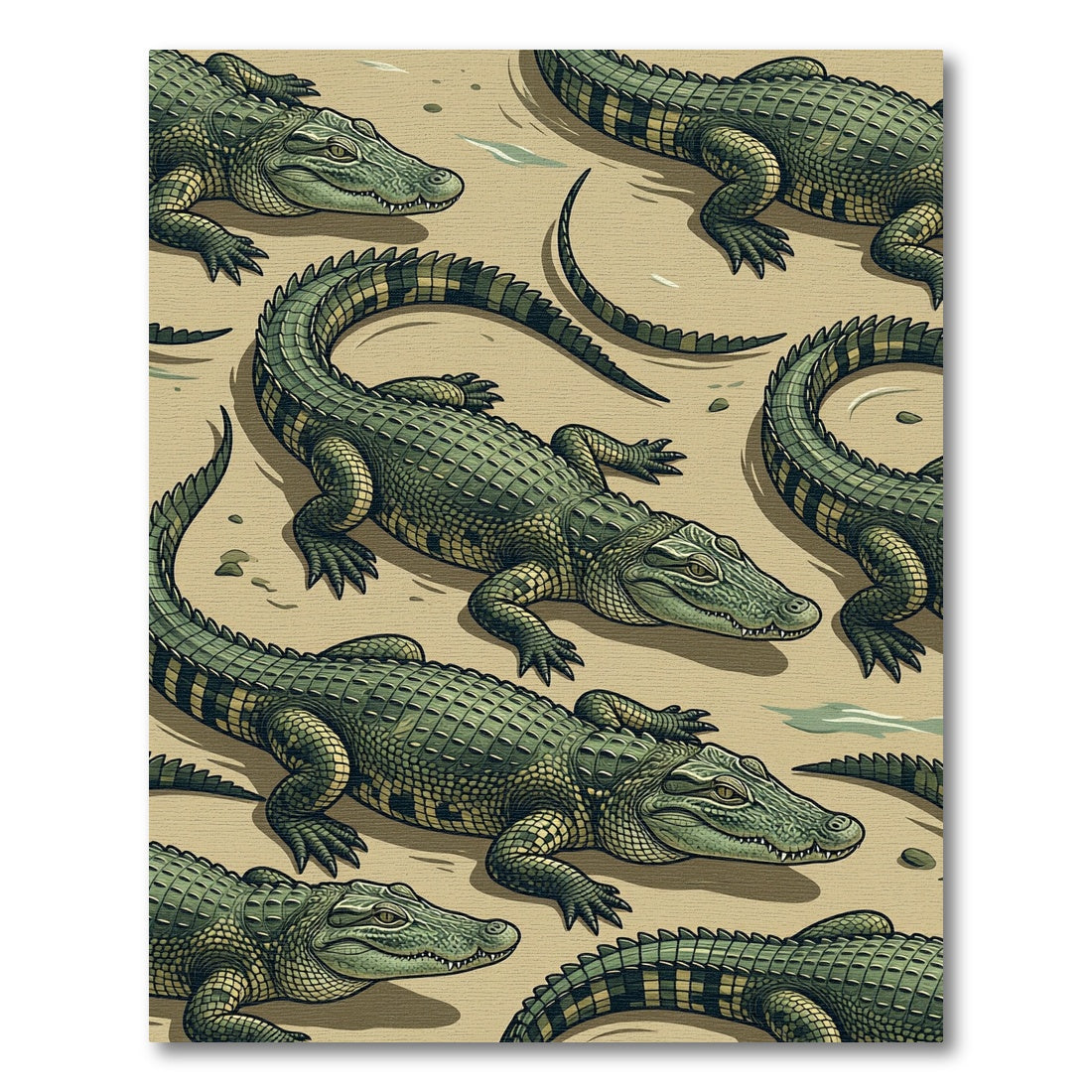 Alligator Reptile Green Safari Illustration Rug
