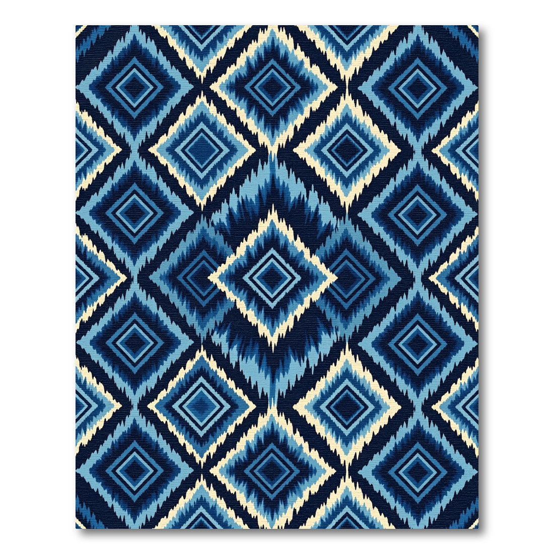 Indigo Blue Geometric Diamond Ikat Rug