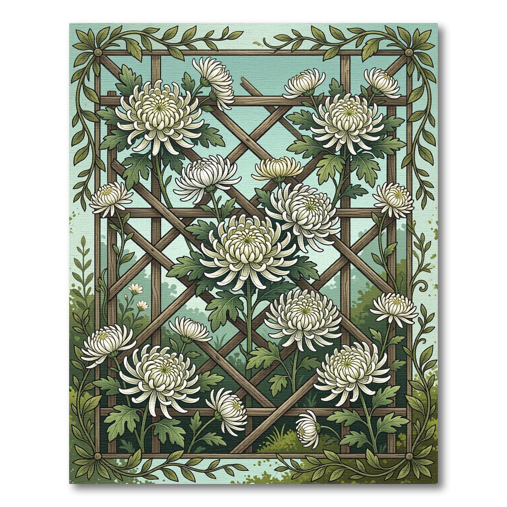 White Chrysanthemum Garden Trellis Rug