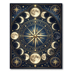 Celestial Gold Lunar Phases Navy Compass Rug