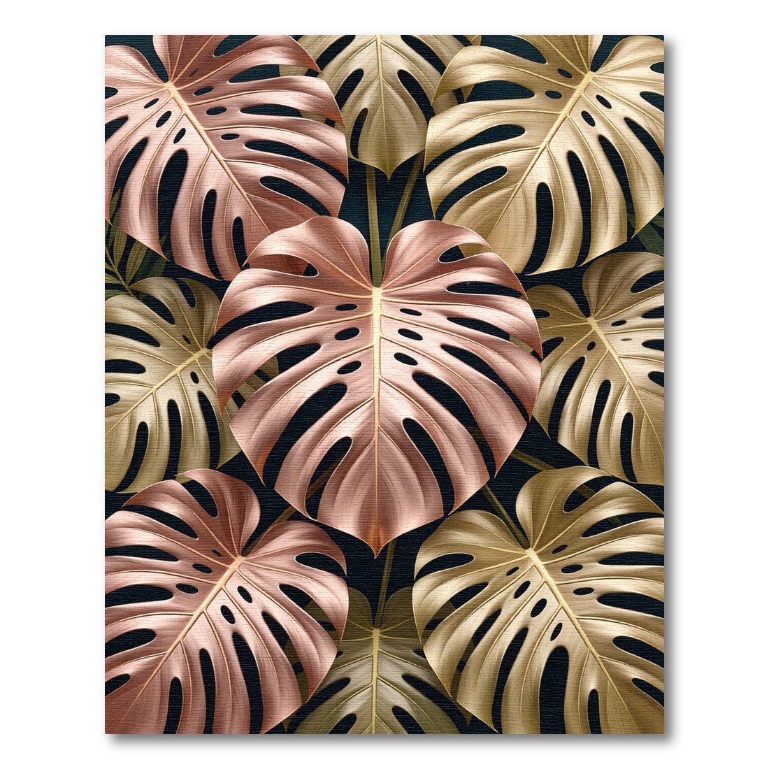 Rose Gold Metallic Monstera Tropical Leaves Rug