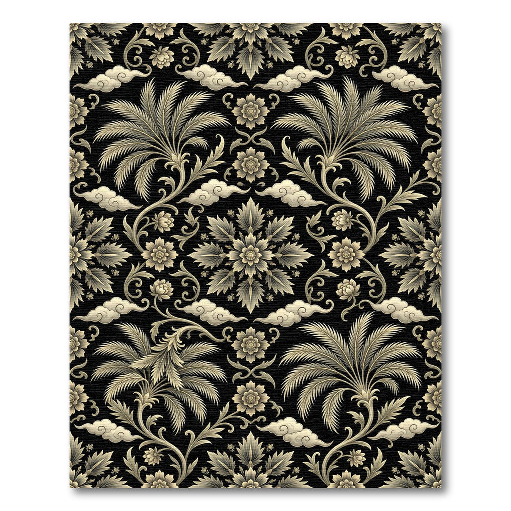 Golden Palm Tree Floral Swirls Rug