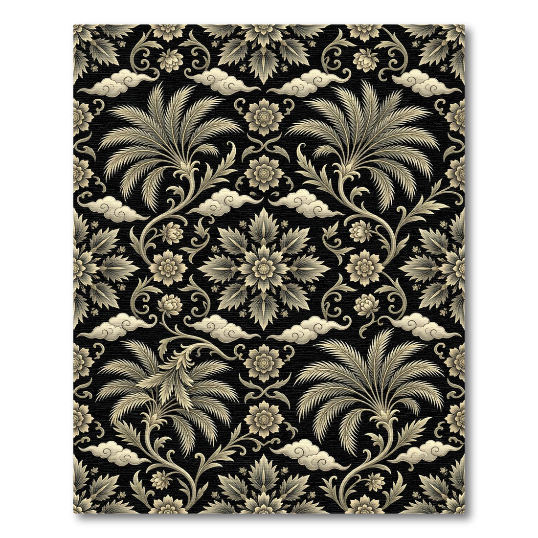 Golden Palm Tree Floral Swirls Rug