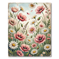 Soft Pink Poppy Floral Watercolor Meadow Rug