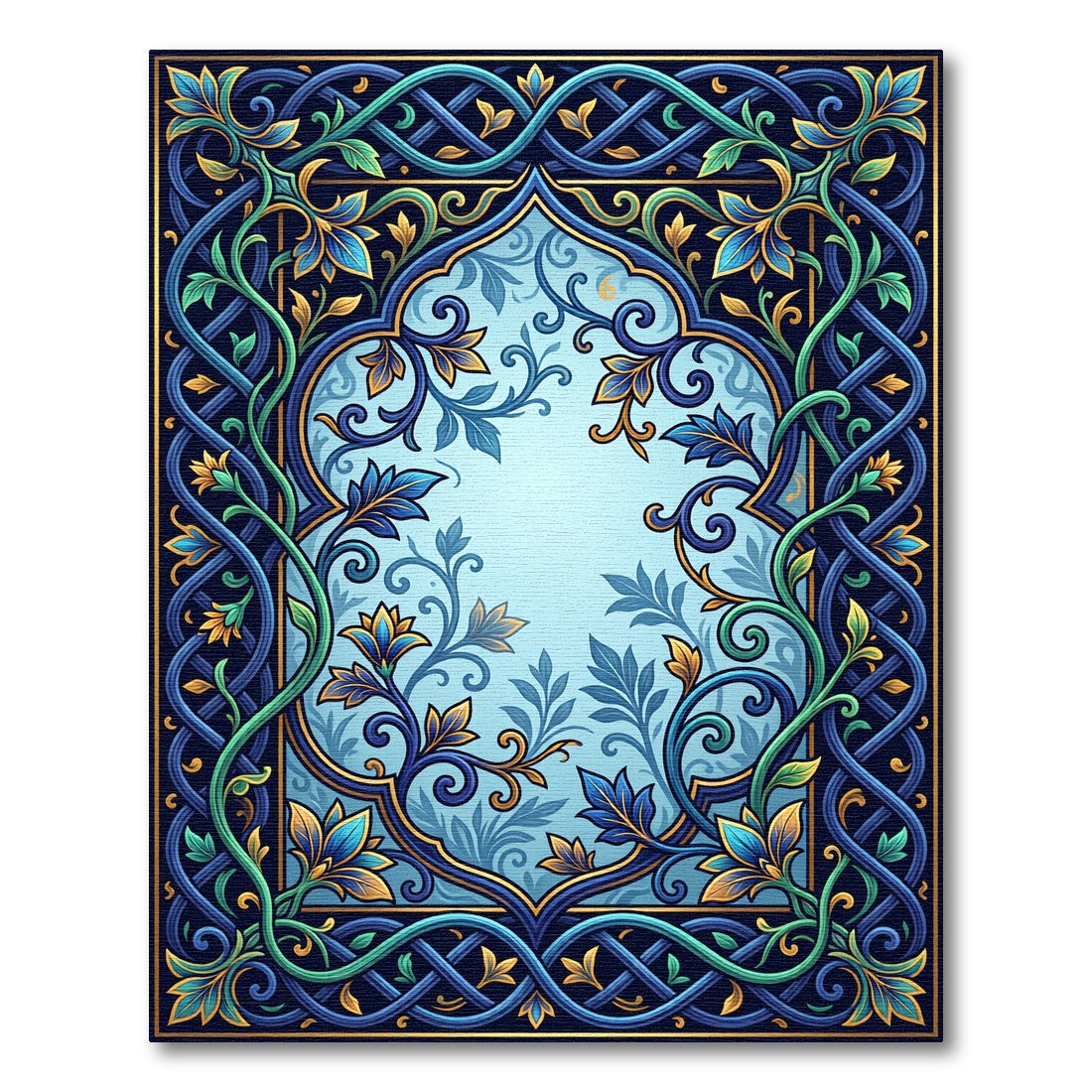 Ornate Sapphire Foliage Intertwining Bloom Rug