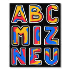Bold Red Blue Yellow Letter Shapes Rug