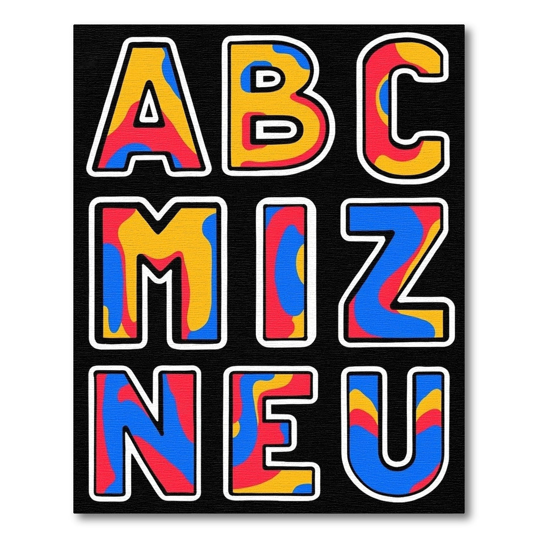 Bold Red Blue Yellow Letter Shapes Rug