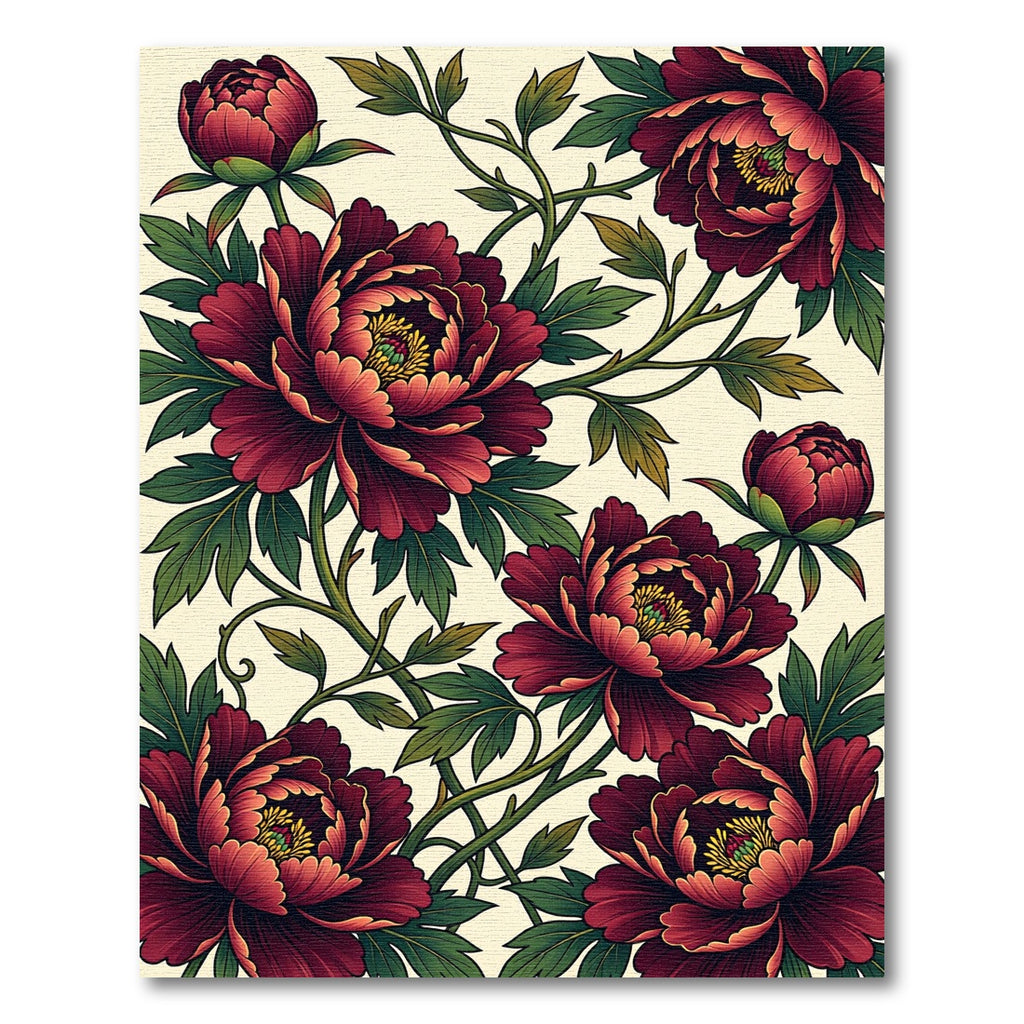 Lush Crimson Peony Botanical Creeping Vine Rug