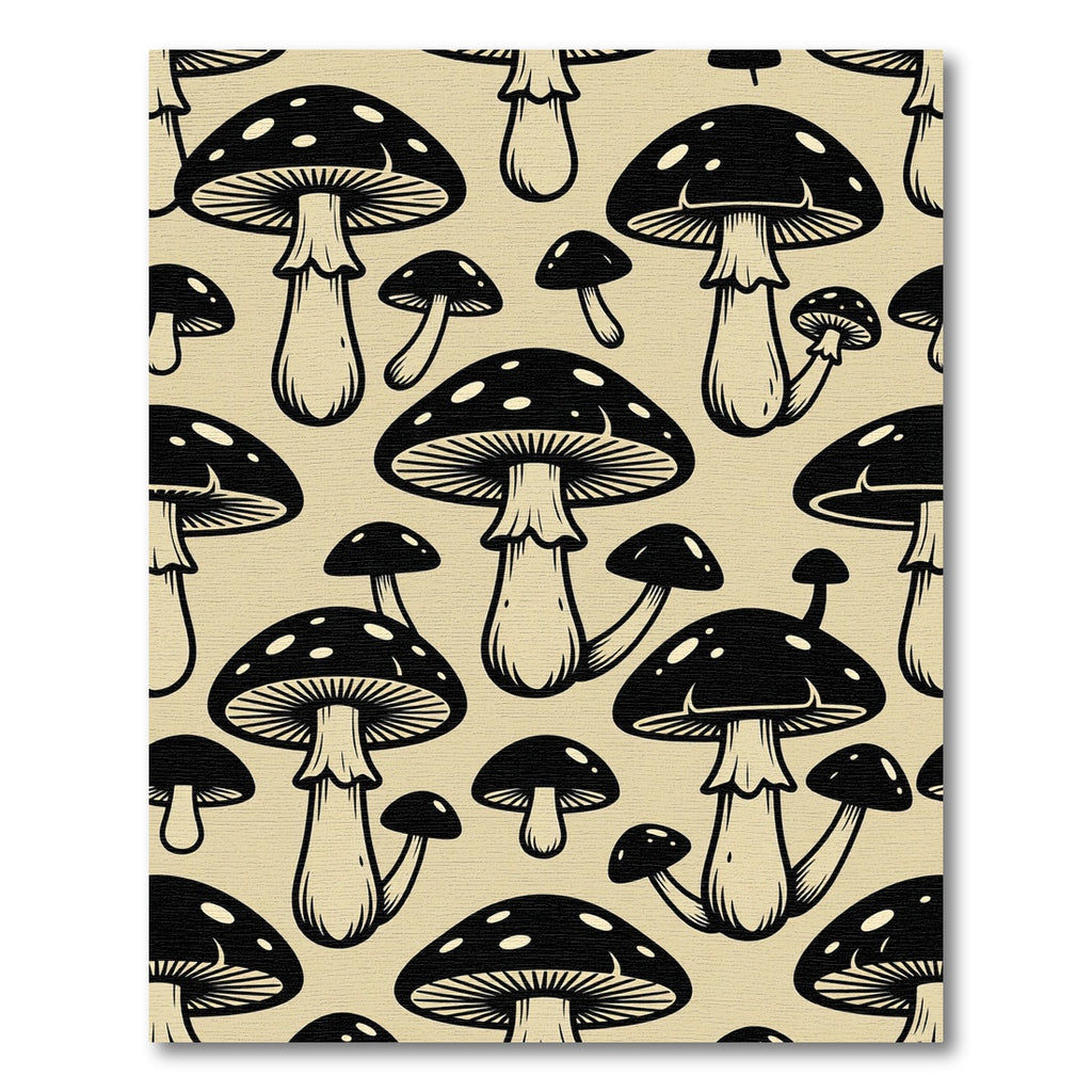 Black and Beige Toadstool Mushroom Illustration Rug