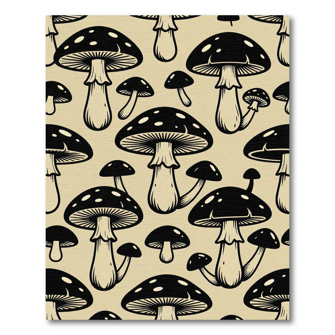 Black and Beige Toadstool Mushroom Illustration Rug
