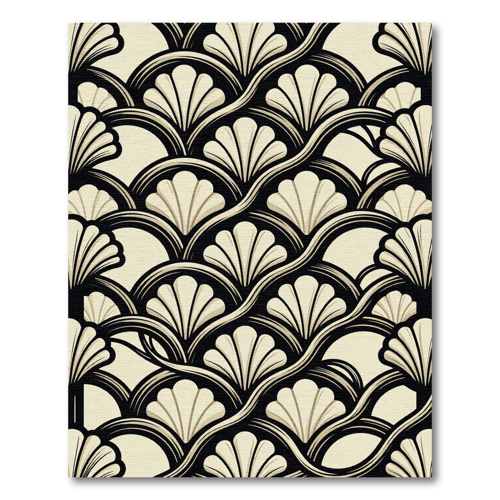 Art Deco Fan Cream Black Wave Rug