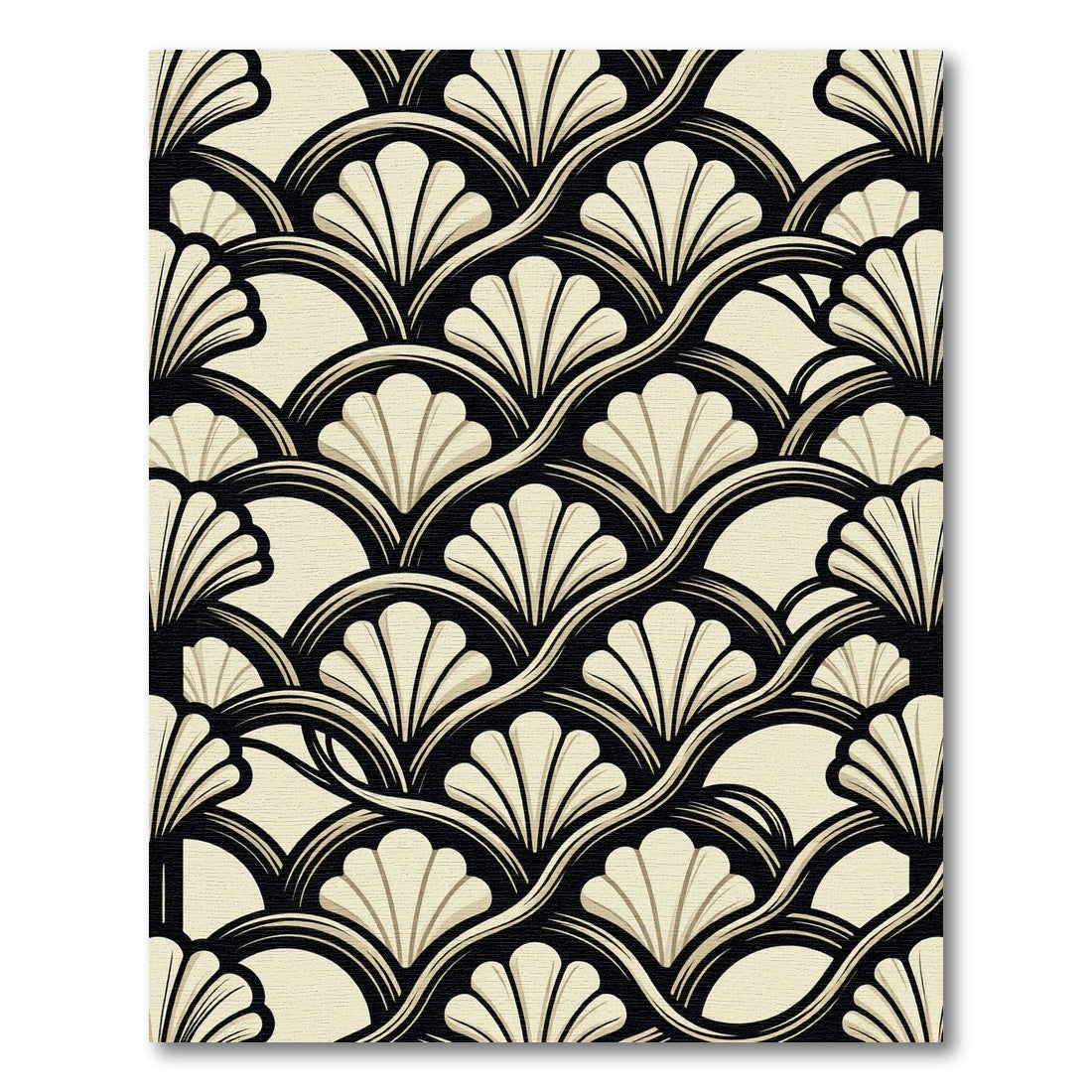 Art Deco Fan Cream Black Wave Rug