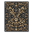 Elegant Gold Paw Flourish Damask Black Rug