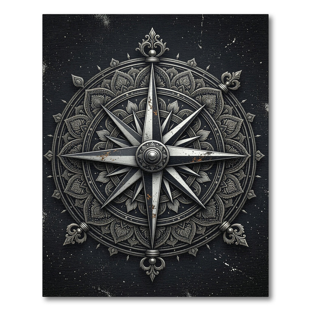 Ornate Black Compass Mandala Rug
