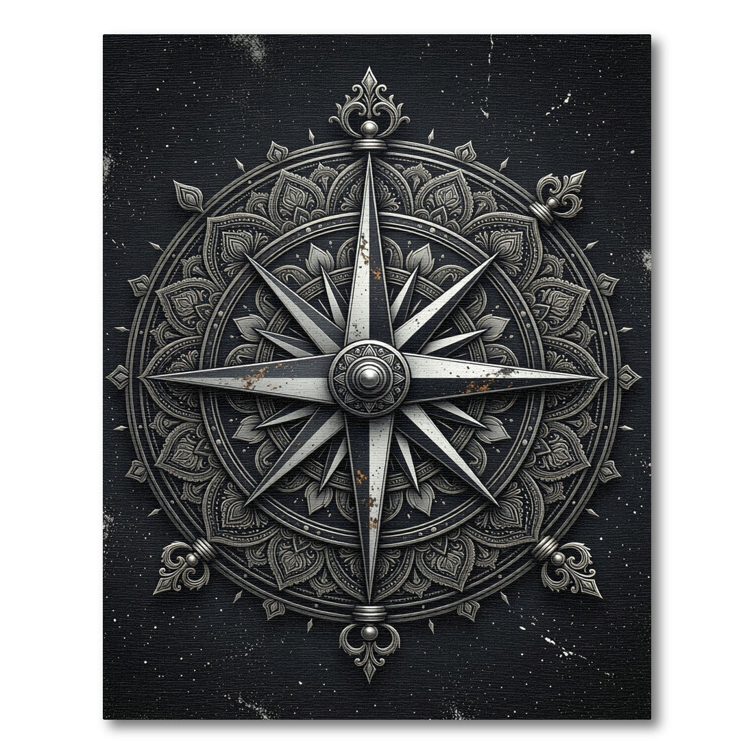 Ornate Black Compass Mandala Rug