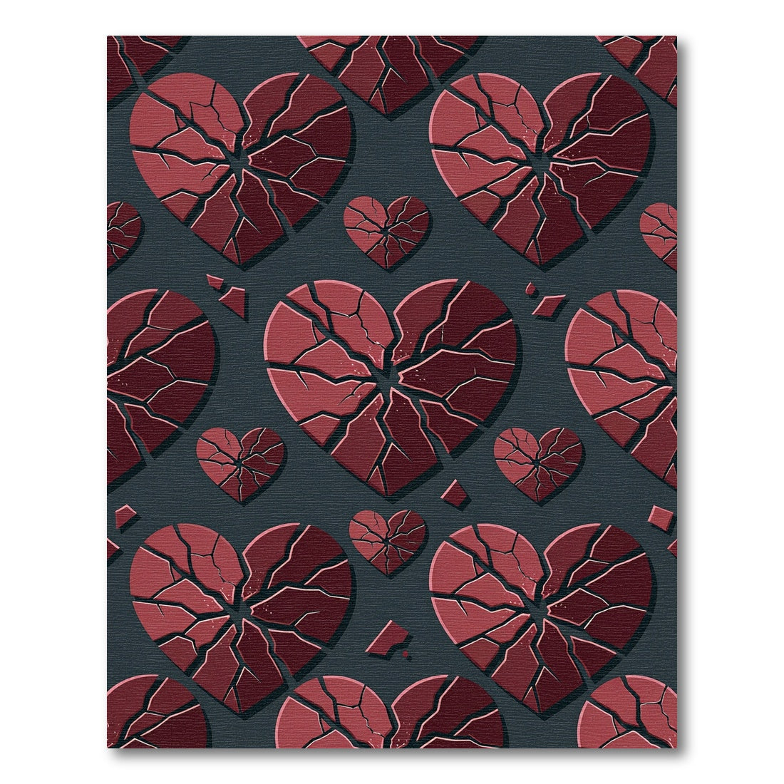 Crimson Cracked Hearts Geometric Rug