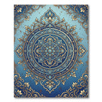 Elegant Gold and Blue Damask Medallion Rug