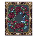 Crimson Carnation Floral Gold Shell Frame Rug