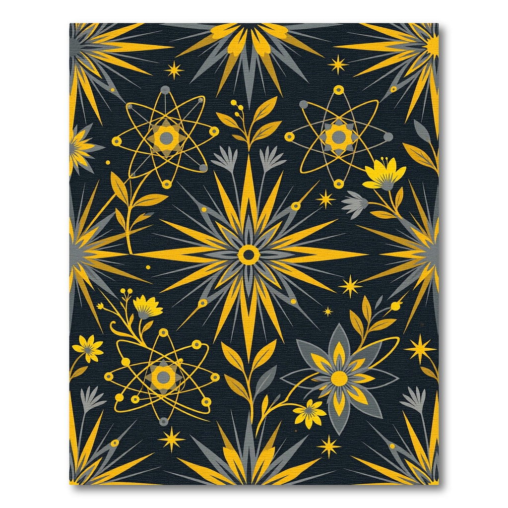 Celestial Atomic Gold and Slate Floral Rug