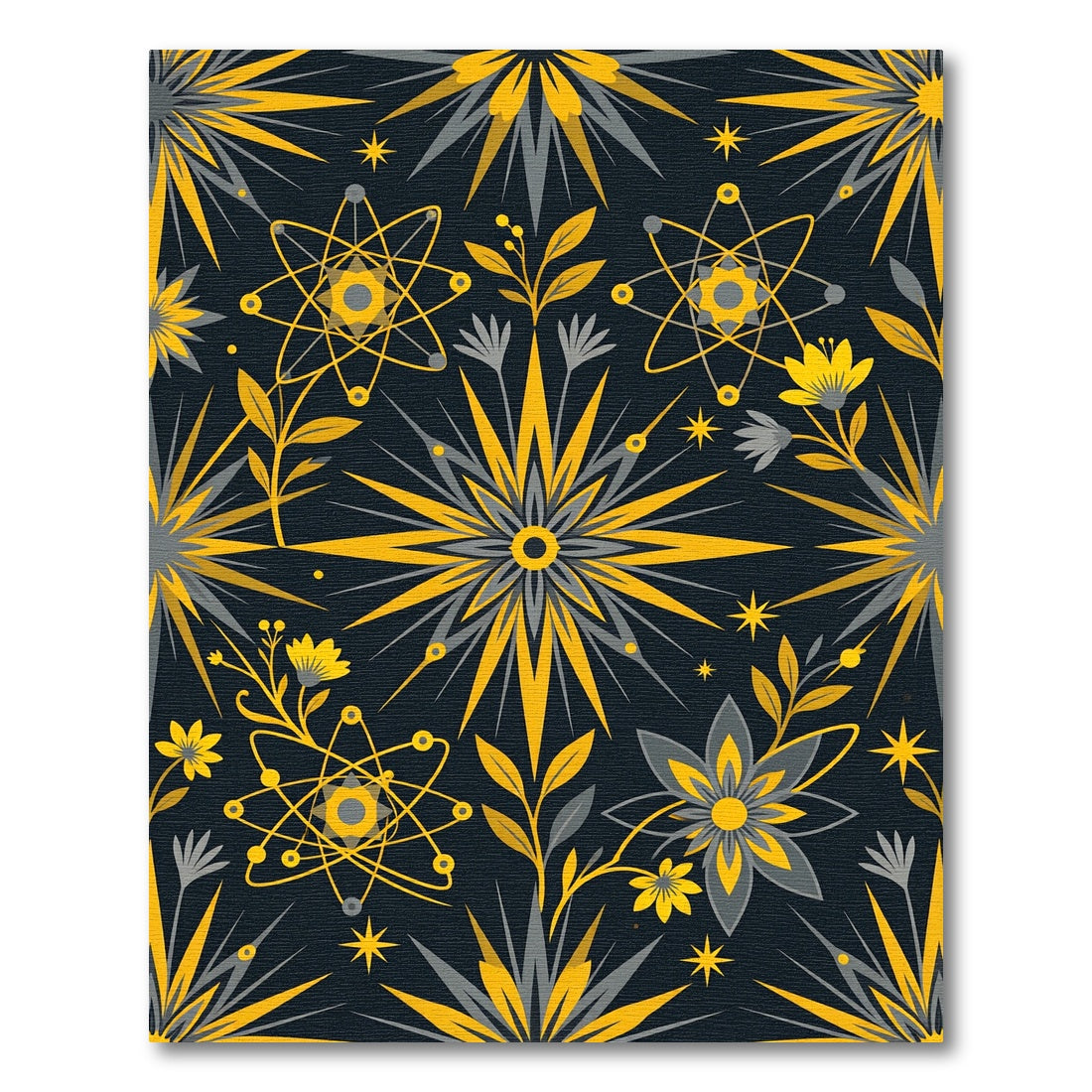 Celestial Atomic Gold and Slate Floral Rug