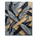 Abstract Gray Feather Gold Brushstroke Rug