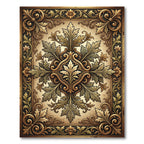 Ornate Gold Green Leaf Scroll Rug