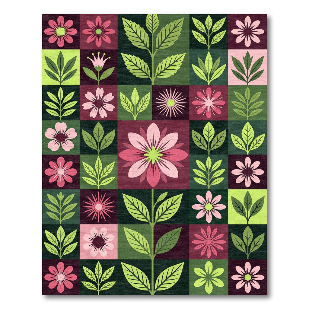 Modern Botanical Sage and Rose Grid Rug