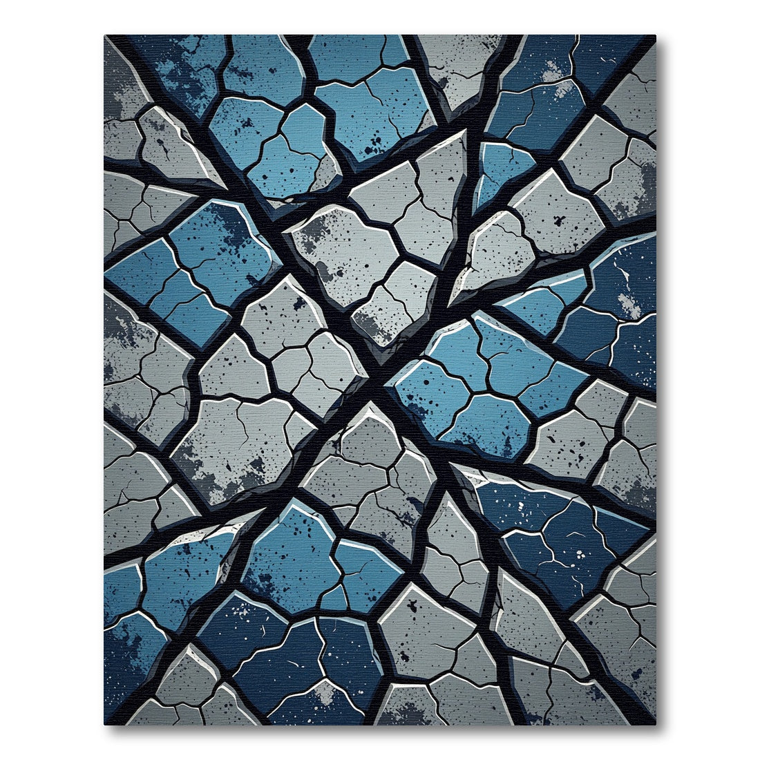 Fragmented Teal Gray Stone Surface Rug