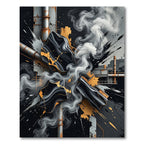 Industrial Black Gold Abstract Smoke Art Rug